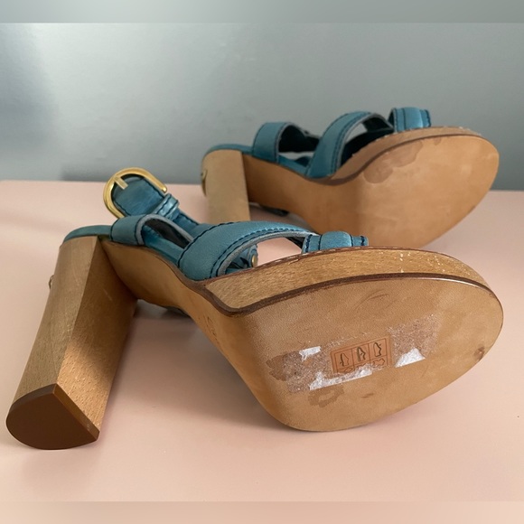 New Chloe Wood Chunky High Heel Leather Sandals with dust bag Size 40.5 - Picture 7 of 9